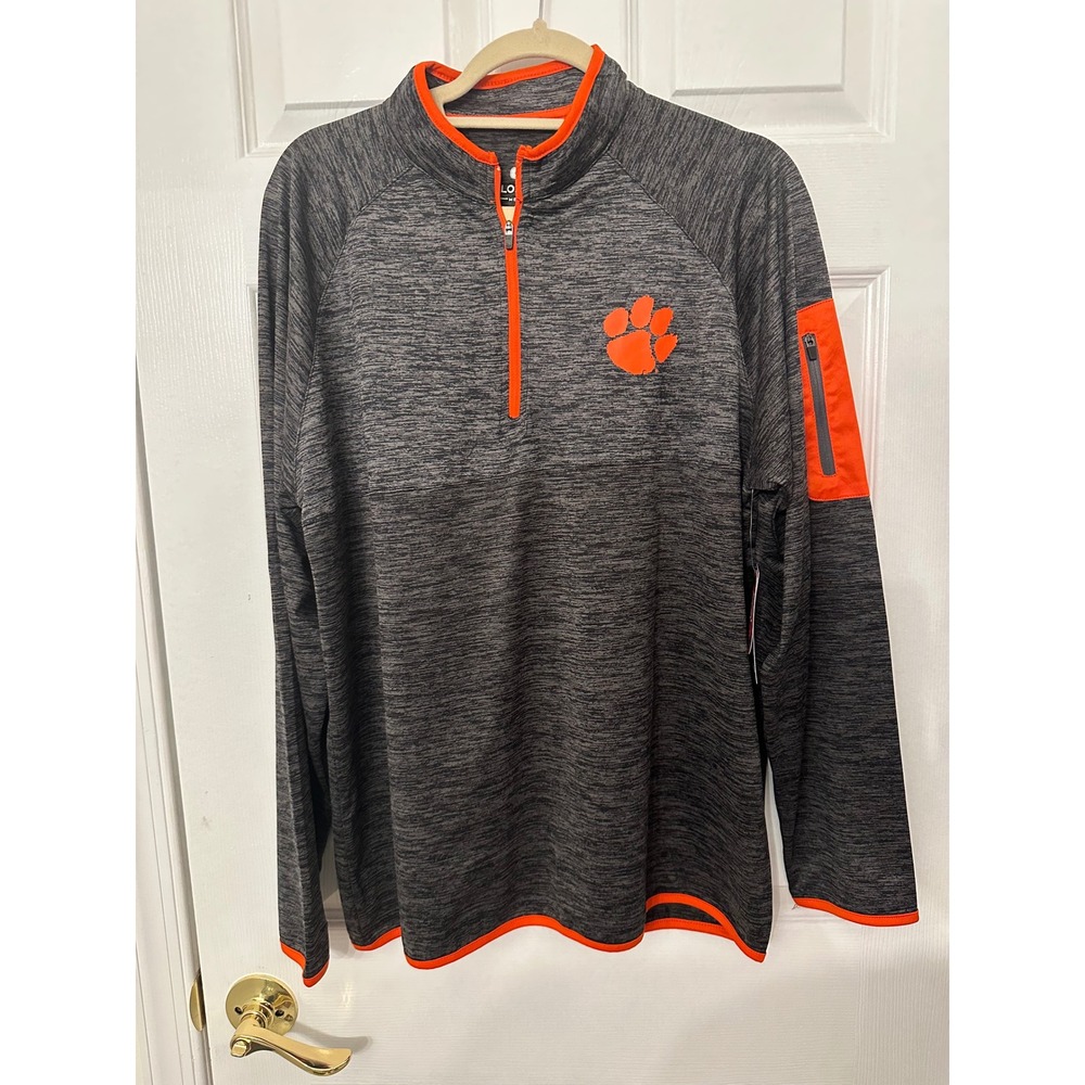 Colosseum Clemson Tigers Mens Large Quarter Zip Pullover Charcoal Orange Heather